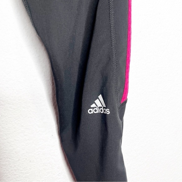 adidas Response Long Tights Leggings in Black & Vivid Berry Stripe - Picture 4 of 10
